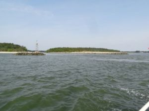 Looking back at the entrance to Little Wicomico from the bay